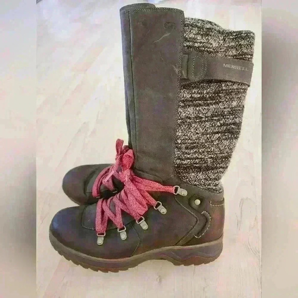 Merrell Eventyr Peak Bungee Cord Tall Leather Boots Women Size 8 - Picture 1 of 6